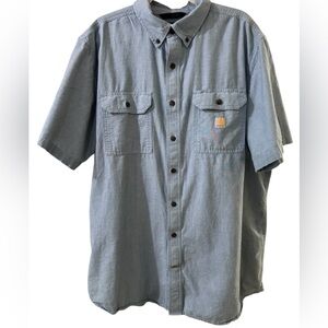 Carhartt Loose Fit Short Sleeve Tall XL Cotton Light Blue Button Down Shirt